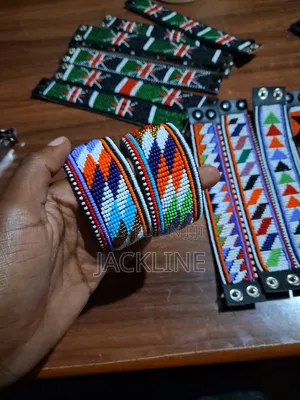Maasai Themed Leather Beaded Bracelet