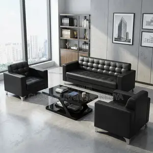 Black 5-Seater Reception Sofa Set