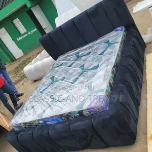 5x6 Black Velvet Upholstered Bed With a Mattress
