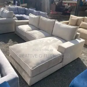 Modern 6‐Seater Beige L‐Shaped Sofa