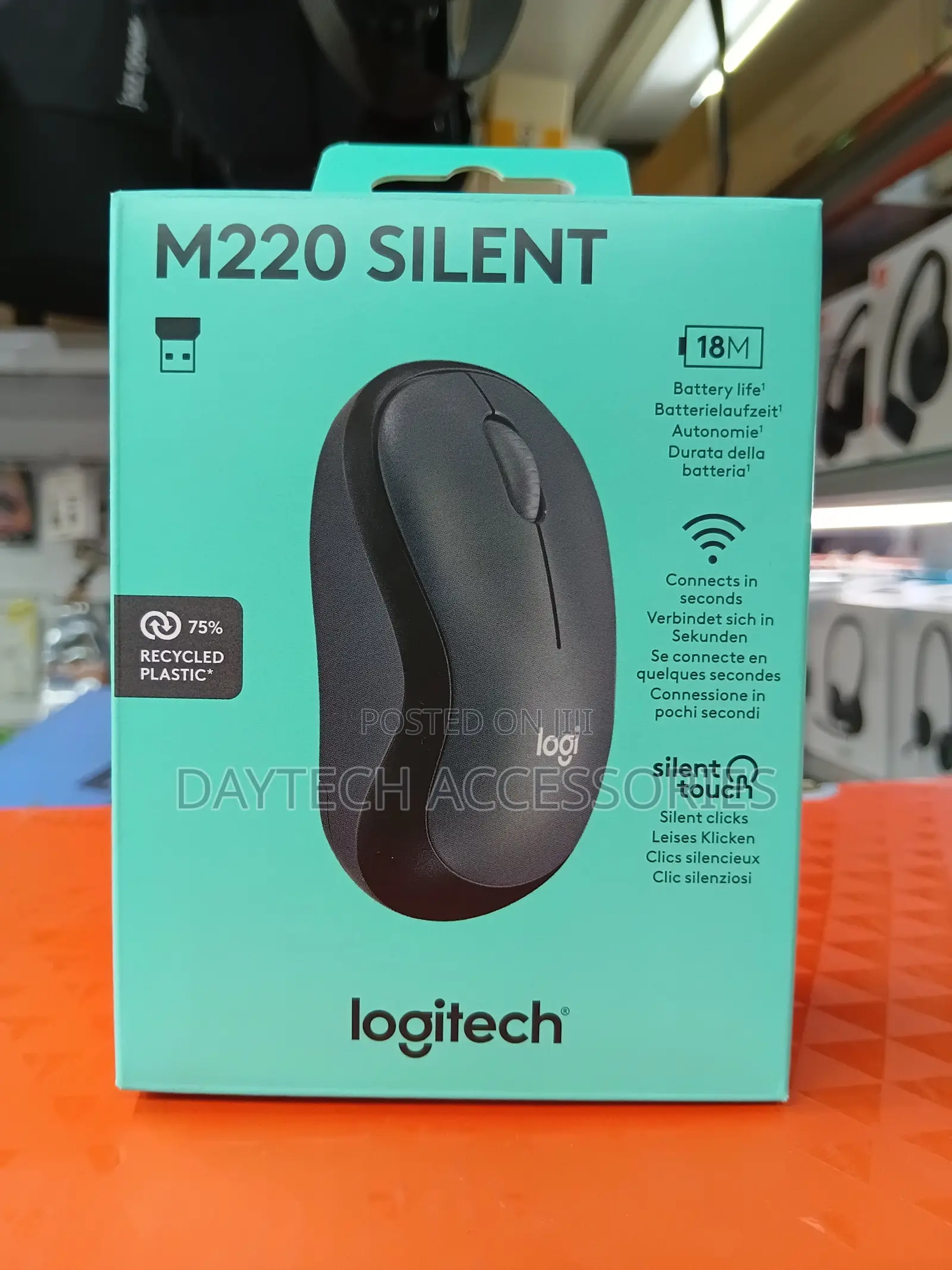Logitech M220 Wireless Silent Touch Technology.