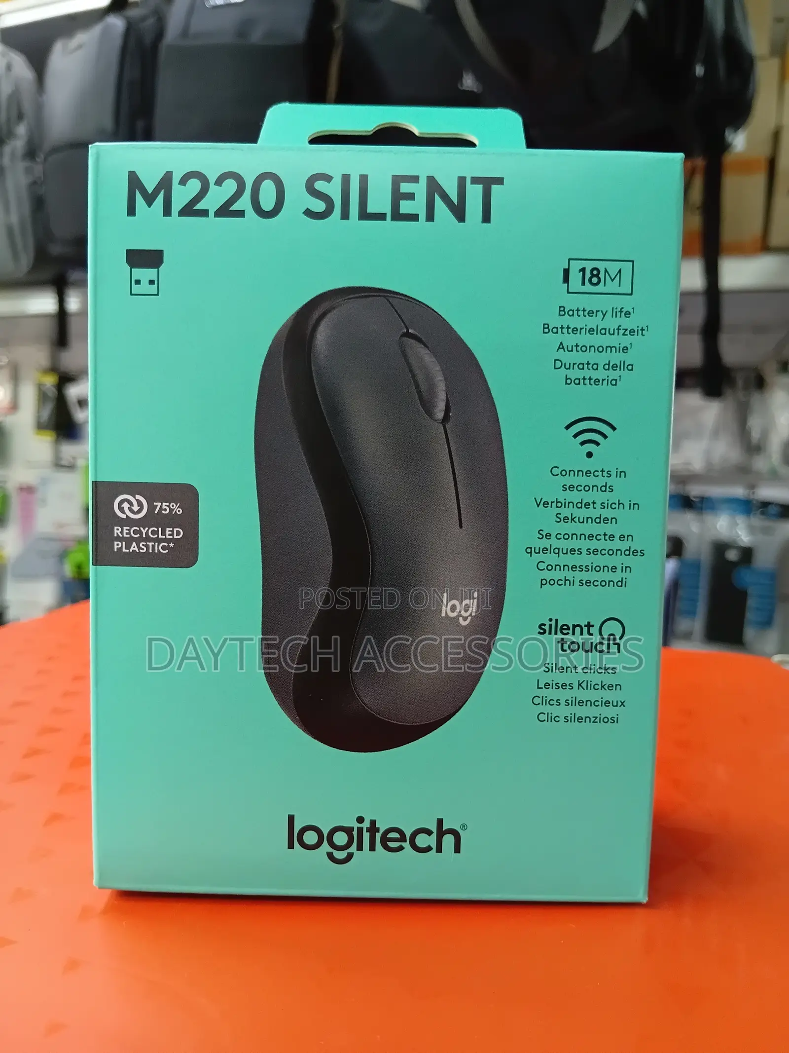 Logitech M220 Wireless Silent Touch Technology.