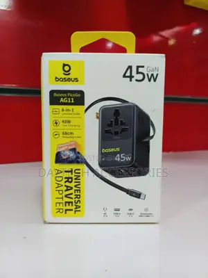 Baseus Picogo 45w Gan Universal Travel Adapter With Retractable Cable.