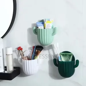 Wall Mounted Toothbrush Holder Makeup Organizer (No Drilling)