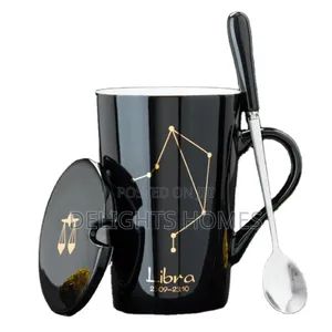 Ceramic Zodiac Sign Coffee Mugs With Lid Spoon Handle_tr