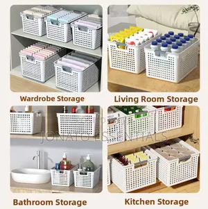 Plastic Storage Baskets Wardrobe Kitchen Organizer Bins