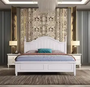 Wooden Bed: American Style Glossy Finish Wooden Bed