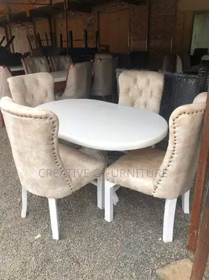 4‐Seater Dining Set – White Beige Elegance