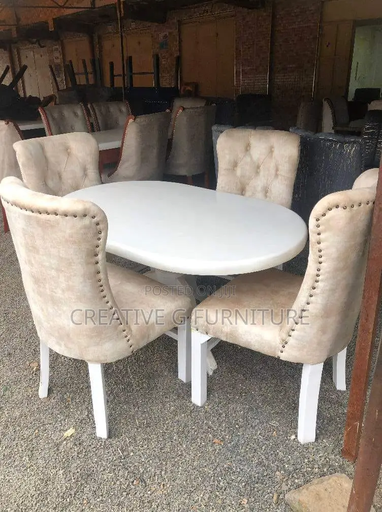 4‐Seater Dining Set – White Beige Elegance