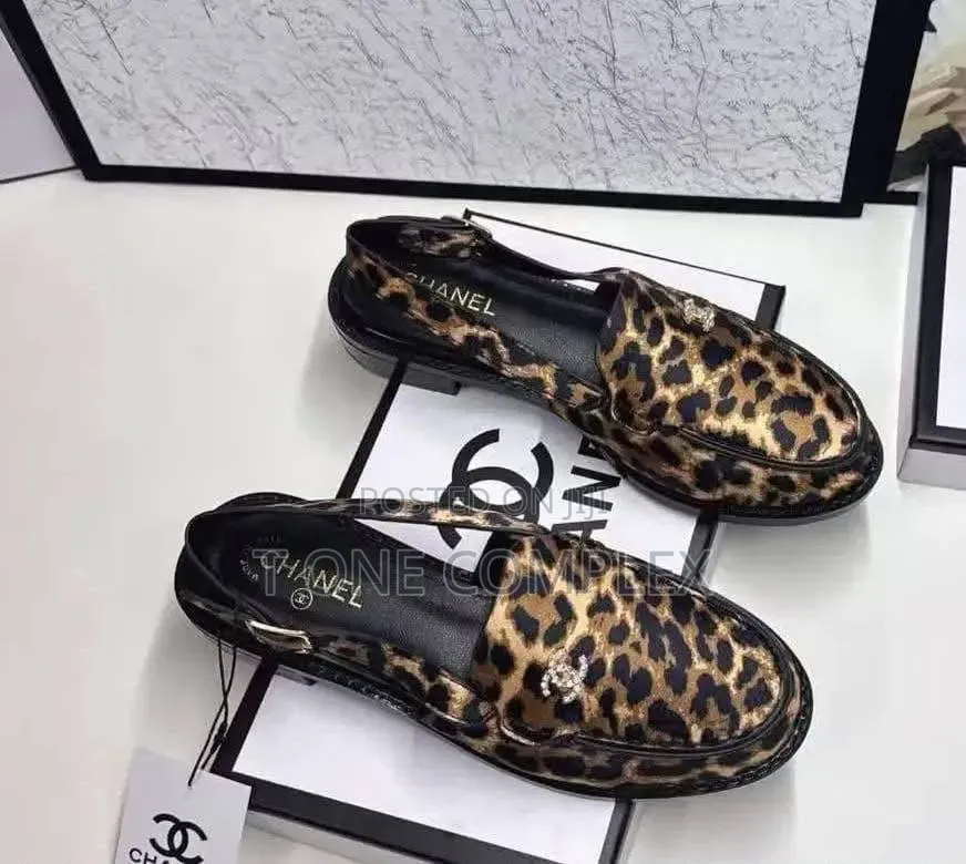 Quality Original Leopard Print Slingback Loafers Black Brown