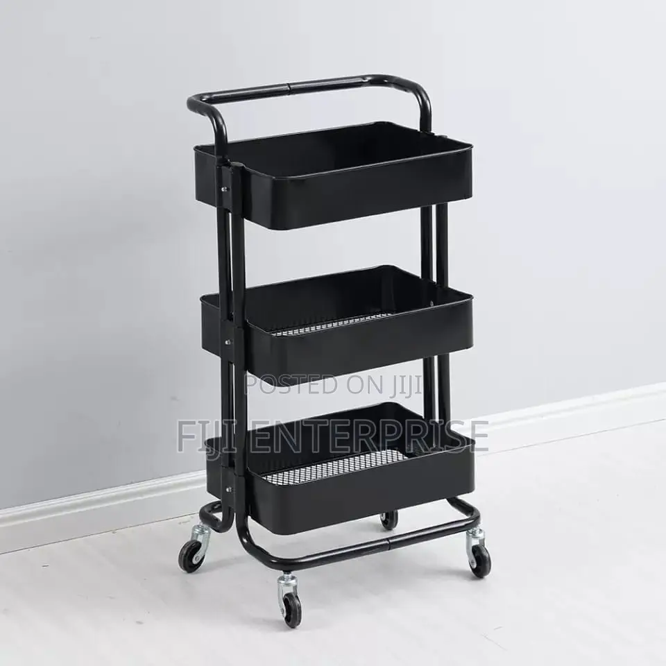 3-Layer Metallic Rolling Storage Trolley Rack