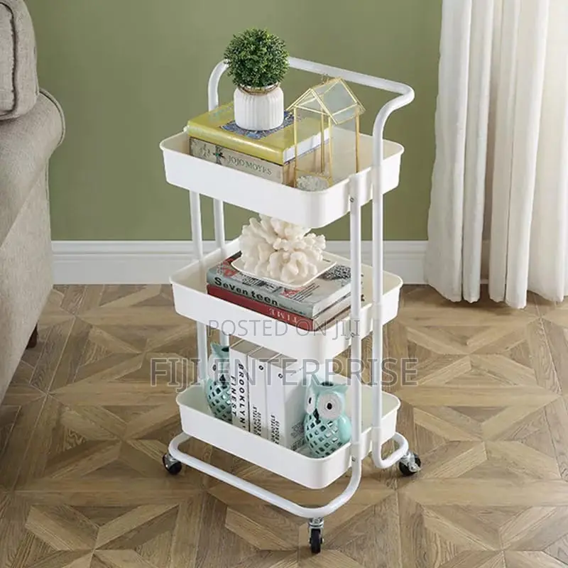 3-Layer Metallic Rolling Storage Trolley Rack