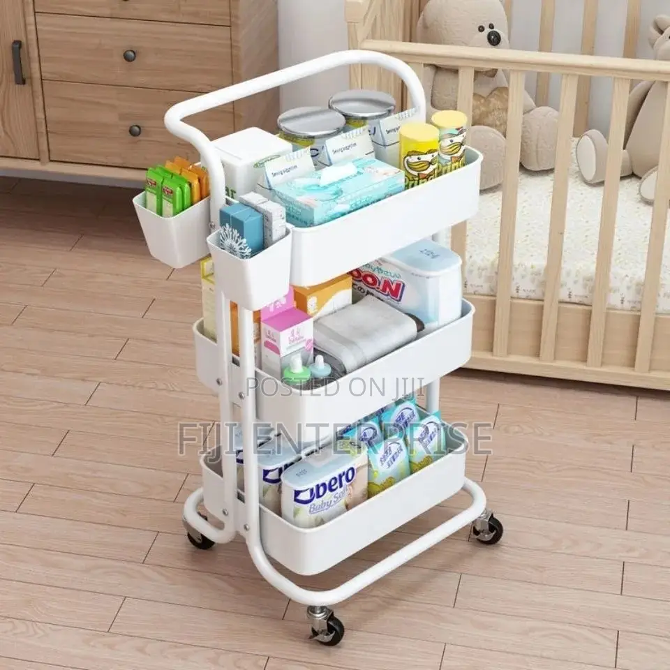3-Layer Metallic Rolling Storage Trolley Rack