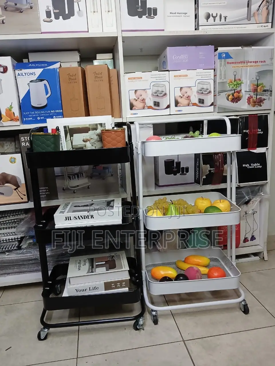 3-Layer Metallic Rolling Storage Trolley Rack