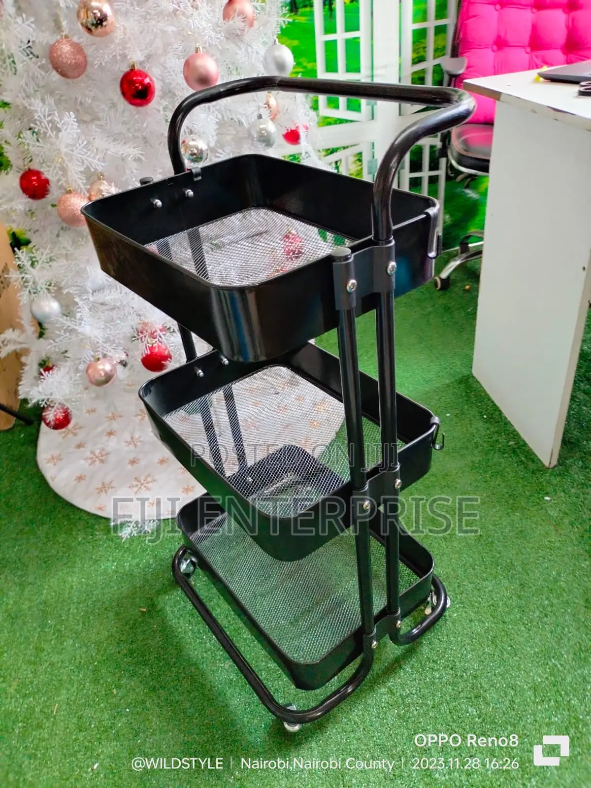3-Layer Metallic Rolling Storage Trolley Rack