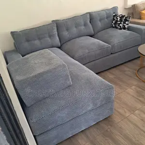 Luxury 6‐Seater Grey L‐Shaped Sofa With Footrest