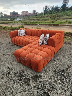 Brown L-Shaped Sofa 5 Seater