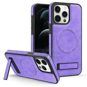 iPhone 15 Pro Max Multi-Function Holder Magsafe Pu Phone Case(Purple)