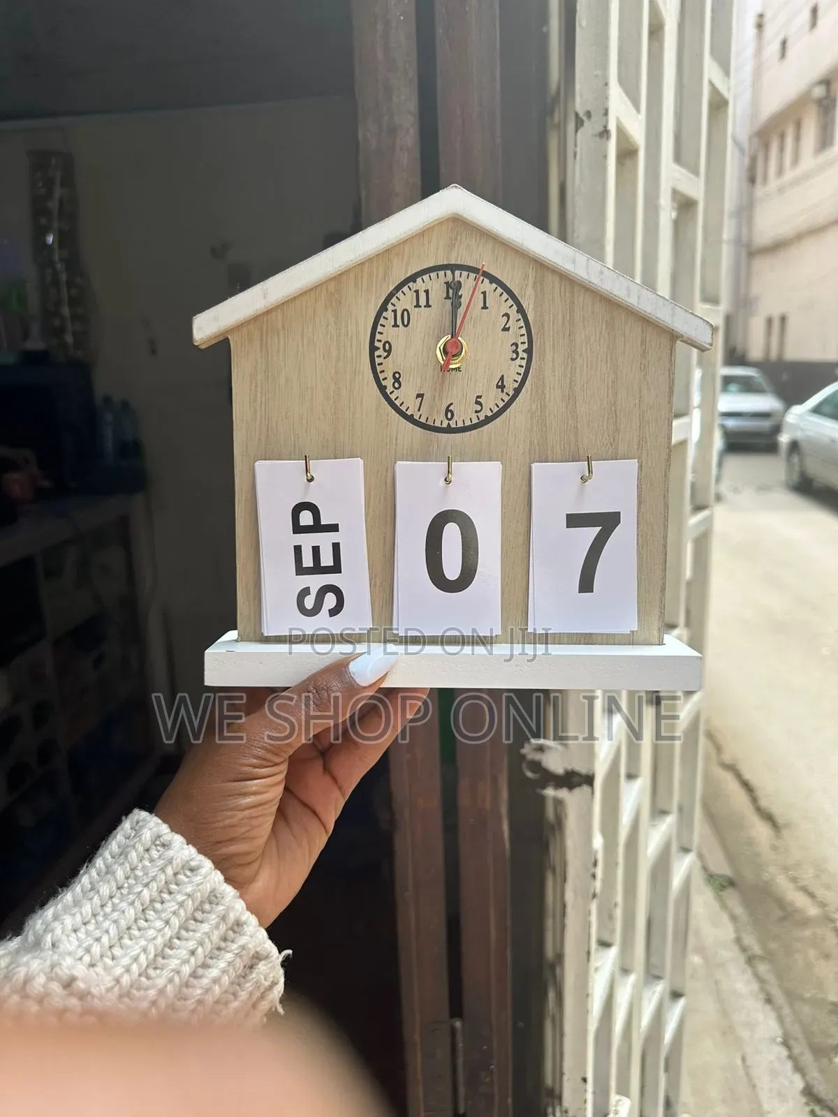 Solid Wood Desk Calendar With Clock
