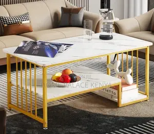 Coffee Table: MDF Steel Leg Table With Bottom Shelf