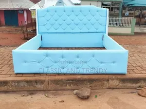 Elegant Sky-Blue Upholstered Bed