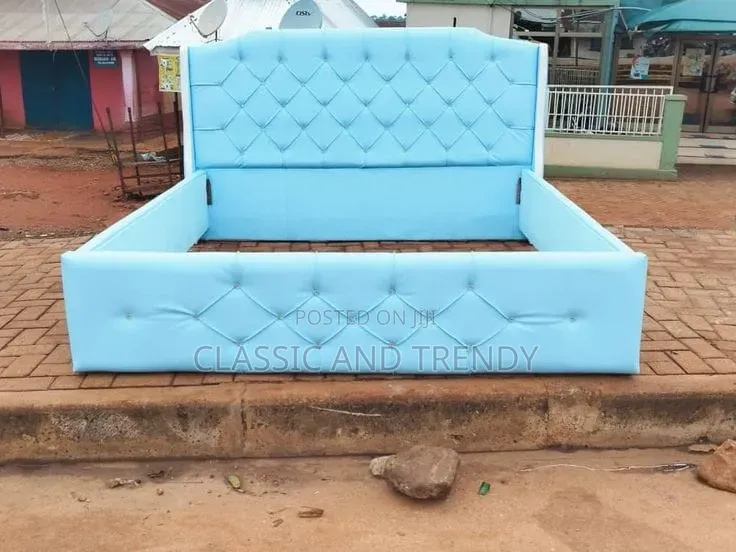 Elegant Sky-Blue Upholstered Bed