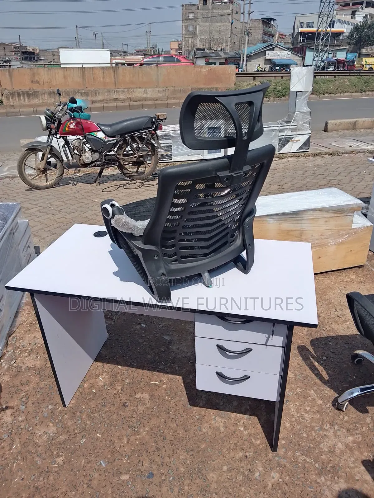 White Office Table With Chair