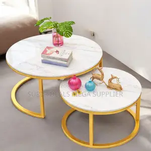 Marble Top Nesting Coffee Tables Set Gold Frame for Living Room Décor