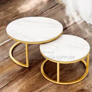 Marble Nesting Coffee Table Set With Gold Frame for Modern Homes
