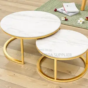 Luxury Gold Frame Round Marble Coffee Tables for Living Room