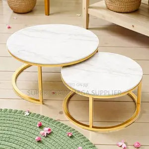 Marble Surface Nesting Coffee Table Set Gold Stainless Steel Frame