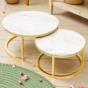 Premium Marble Surface Nesting Coffee Table Set With Gold Steel Frame