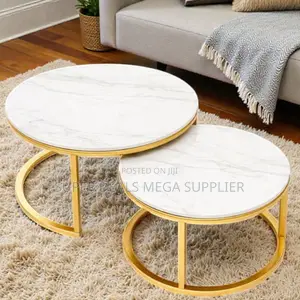 Contemporary White Marble Coffee Tables With Gold Legs for Living Room