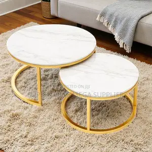 Round Marble Top Nesting Coffee Table Set Gold Frame Interior Décor