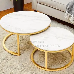 Minimalist Marble Top Coffee Tables Set With Luxury Gold Metal Base