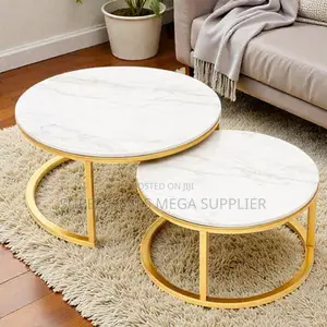 Marble Top Nesting Coffee Tables Set With Premium Gold Metal Base