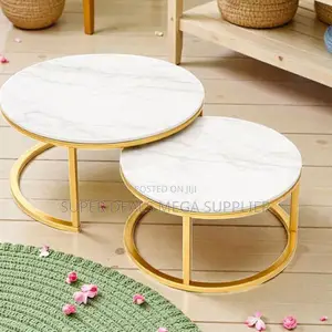 Designer Marble Top Coffee Table Set Gold Frame For Stylish Interiors