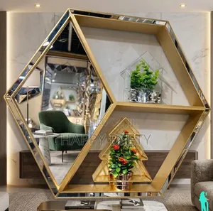  *Luxury Gold Hexagon Wall Mirror With Display Shelves*