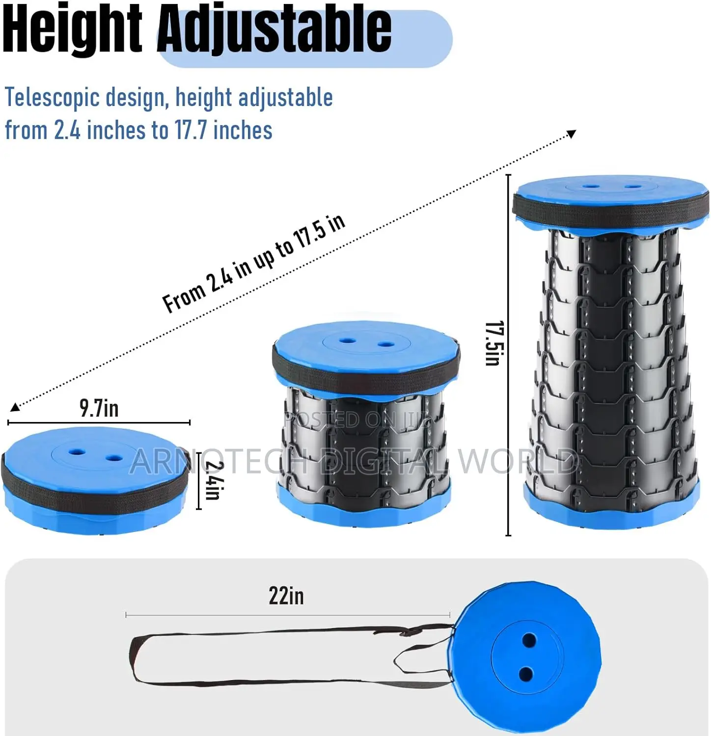 Portable Folding Stool Adjustable Height,Collapsible Pp Plastic Seat