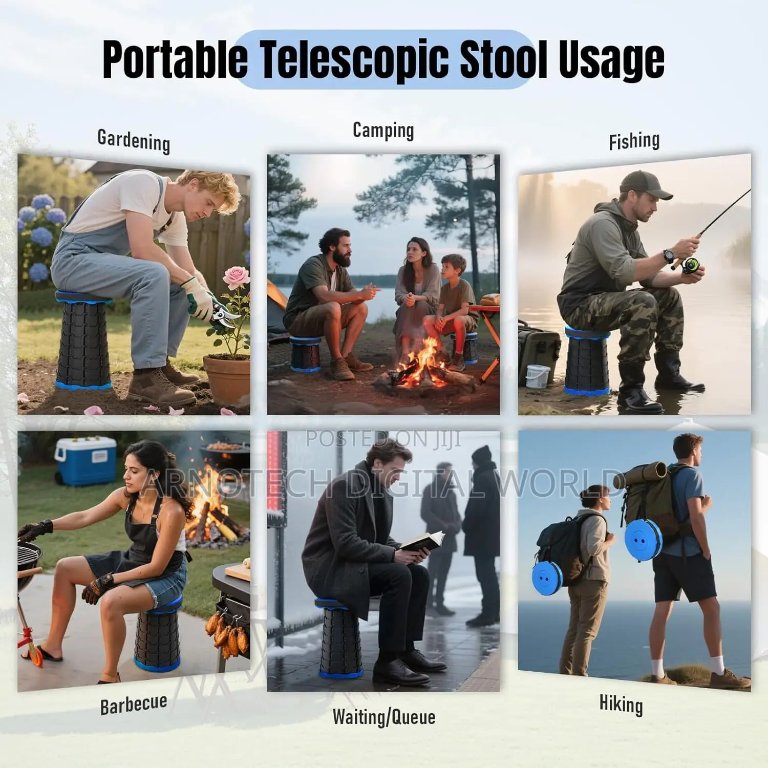 Portable Folding Stool Adjustable Height,Collapsible Pp Plastic Seat