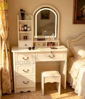 Vanity Set: Snow White Dressing Vanity With Black Handles