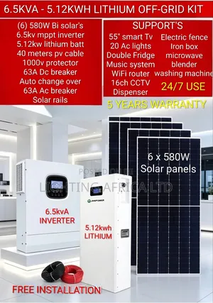 Home Off-Grid 6.5kva Inverter - 5.12kwh Lithium -(6)580w Solar Package