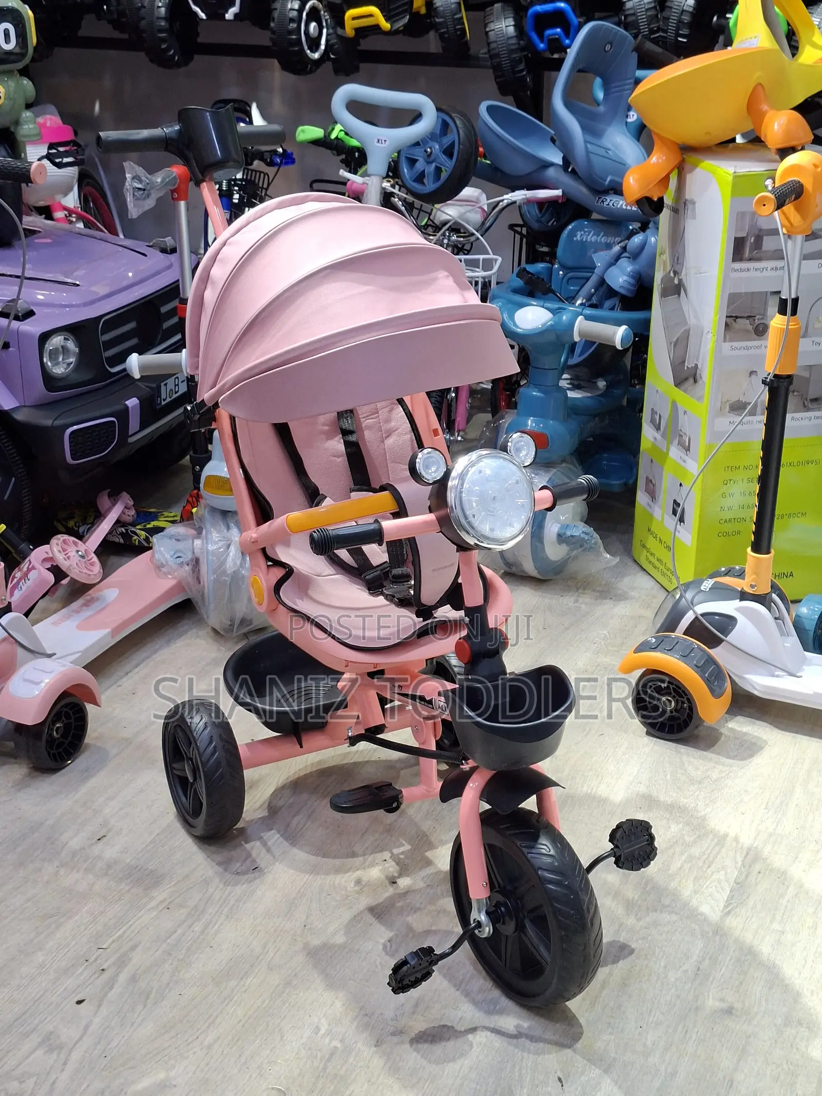 Baby Tricycle Stroller With Push Handle Canopy – Pink