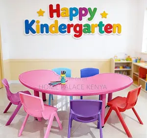Moon Table: Plastic Curved Classroom Table With Groove