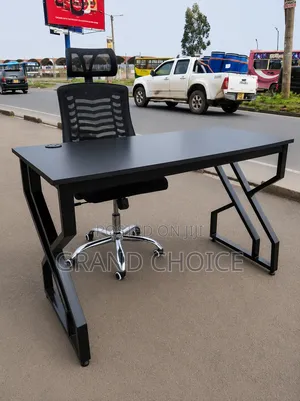 Metallic Office Table With Office Swivel Headrest Chair