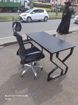 Metallic Office Table With Office Swivel Headrest Chair