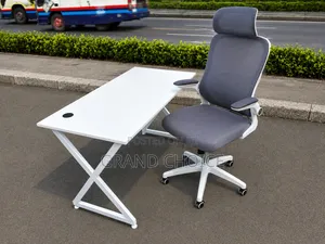 Metallic White Office Table With White Ergonomic Office Chair