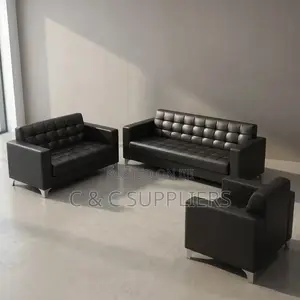 5-Seater Black Waiting Sofa Set