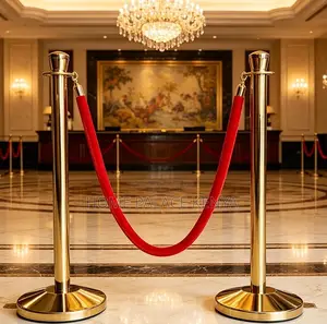 Stanchion Post: Metal Queue Barrier With Velvet Rope
