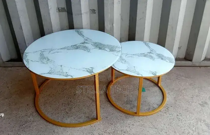 Marble Nesting Coffee Table (Glass Effect) White